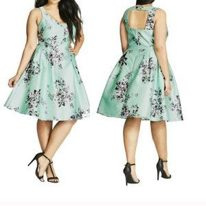 City Chic NEW MINTY MAY Floral Fit & Flare Dress Satin Tulle Dress - Size XS